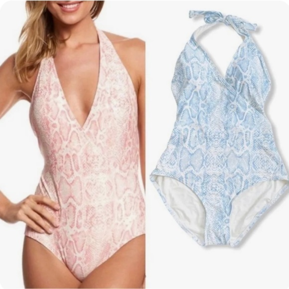 Carmen Marc‎ Valvo Halter One Piece Swimsuit- -Light Blue- Size 14